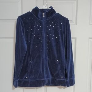Karen Scott Sport Women's Velvet Rhinestones Navy Blue Sweatshirt. Size: Small